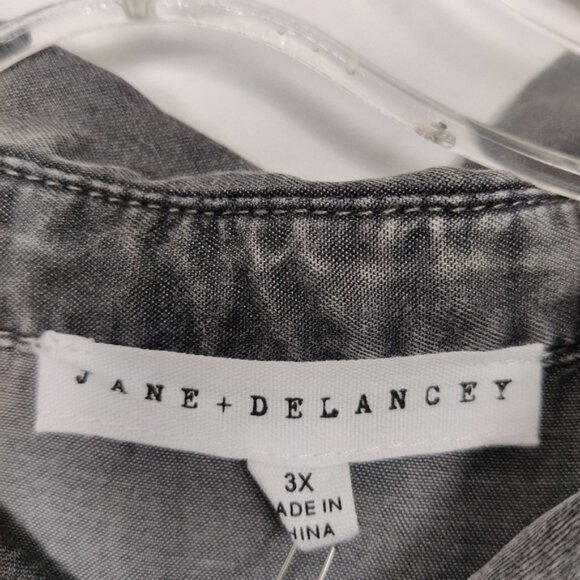 Jane + Delancey Women's Button Down Denim Blouse in Gray Size 3X NEW Fall - Picture 3 of 8